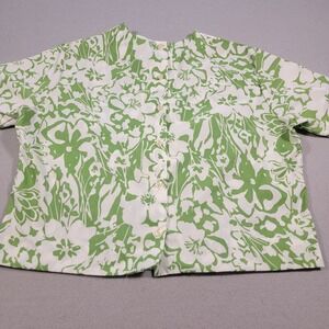 Laura Mae Vintage Blouse Floral Print Top Womens 10 Green‎ White Button Up Retro